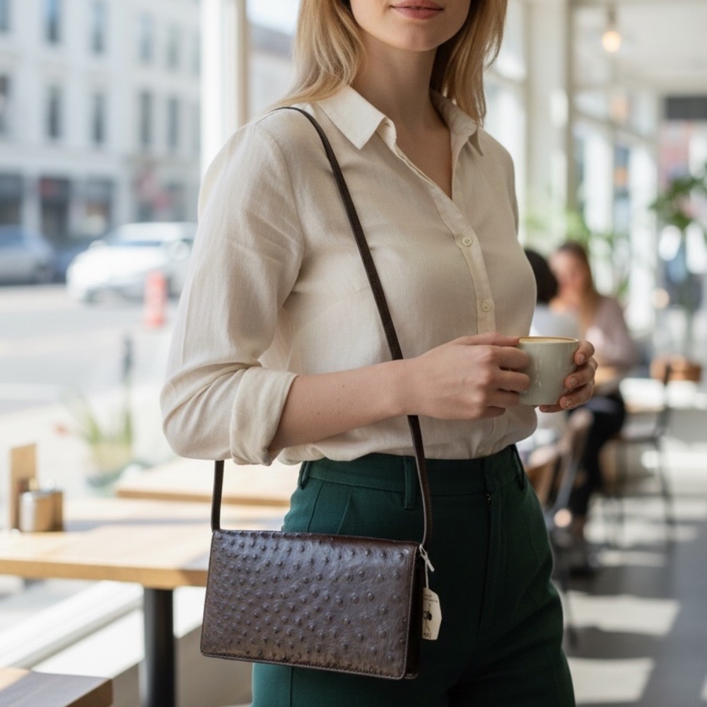 Genuine Vintage CAPE COBRA Cape Town Brown Ostrich Leather Shoulder Bag Clutch
